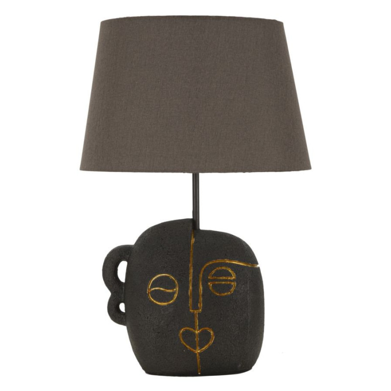 Lampe à poser originale ethnique chic Visage Hauteur 46 cm Résine Tissu Marron Tribal 