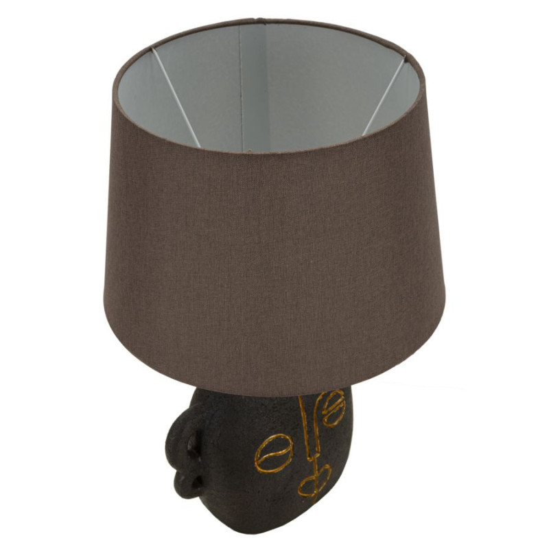 Lampe à poser originale ethnique chic Visage Hauteur 46 cm Résine Tissu Marron Tribal 