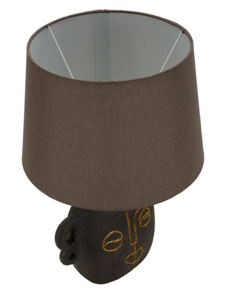 Lampe à poser originale ethnique chic Visage Hauteur 46 cm Résine Tissu Marron Tribal 