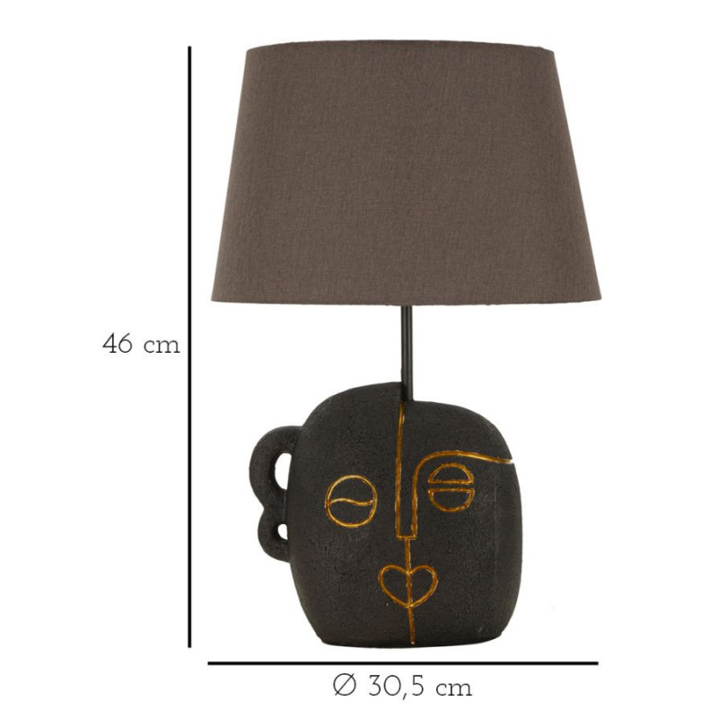 Lampe à poser originale ethnique chic Visage Hauteur 46 cm Résine Tissu Marron Tribal 
