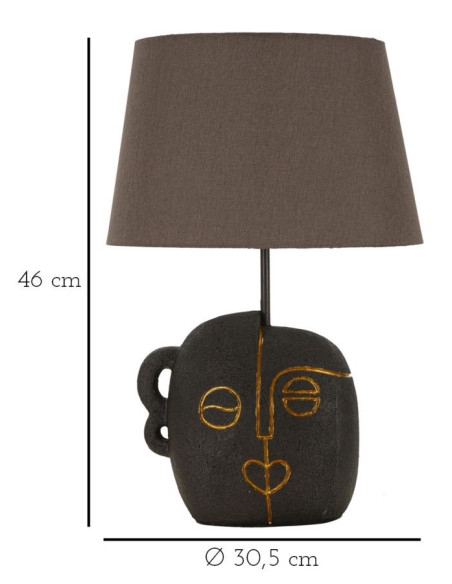 Lampe à poser originale ethnique chic Visage Hauteur 46 cm Résine Tissu Marron Tribal 