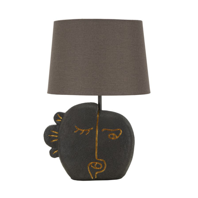 Lampe à poser originale ethnique chic Visage Hauteur 39 cm Résine Tissu Marron Tribal 