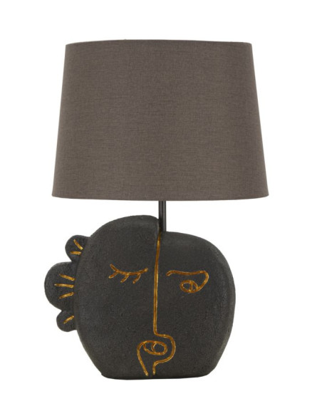 Lampe à poser originale ethnique chic Visage Hauteur 39 cm Résine Tissu Marron Tribal 