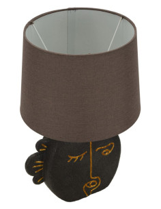 Lampe à poser originale ethnique chic Visage Hauteur 39 cm Résine Tissu Marron Tribal 