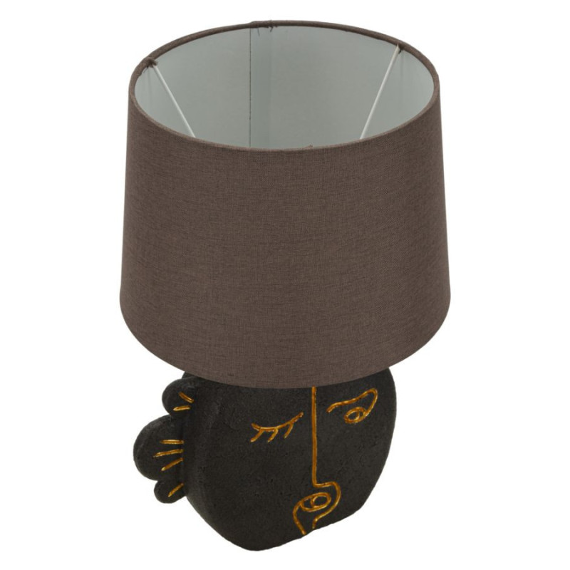 Lampe à poser originale ethnique chic Visage Hauteur 39 cm Résine Tissu Marron Tribal 