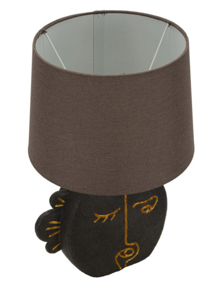 Lampe à poser originale ethnique chic Visage Hauteur 39 cm Résine Tissu Marron Tribal 