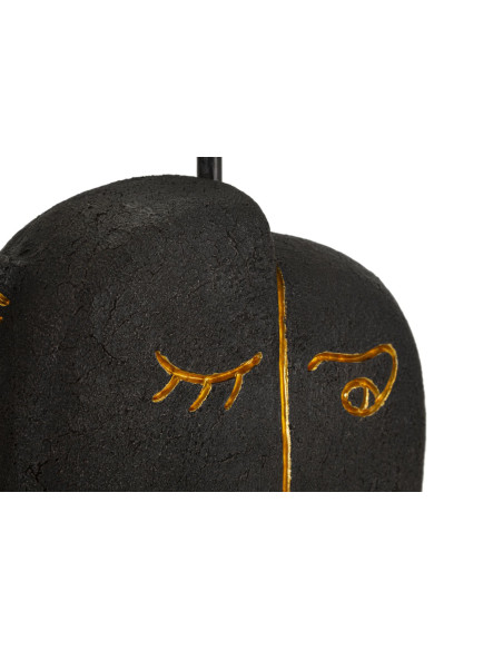 Lampe à poser originale ethnique chic Visage Hauteur 39 cm Résine Tissu Marron Tribal 