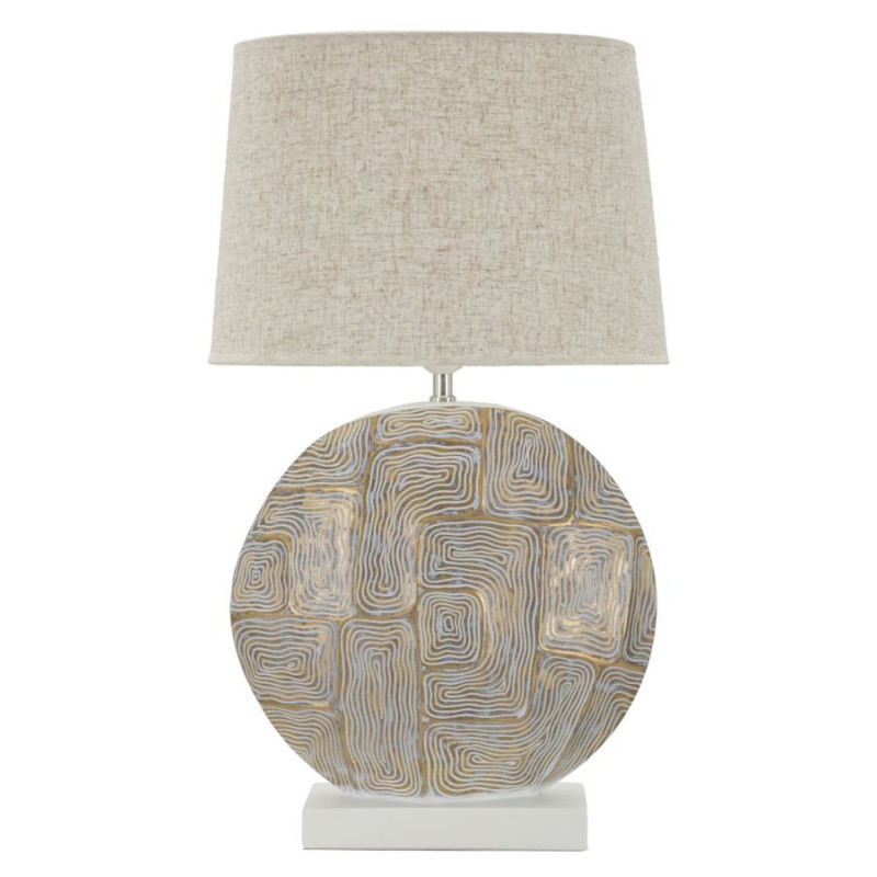 Grande Lampe à poser moderne chic Hauteur 64 cm Résine Doré Blanc Tissu Beige Eclips Mauro Ferretti - 1