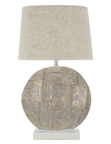 Grande Lampe à poser moderne chic Hauteur 64 cm Résine Doré Blanc Tissu Beige Eclips Mauro Ferretti - 1