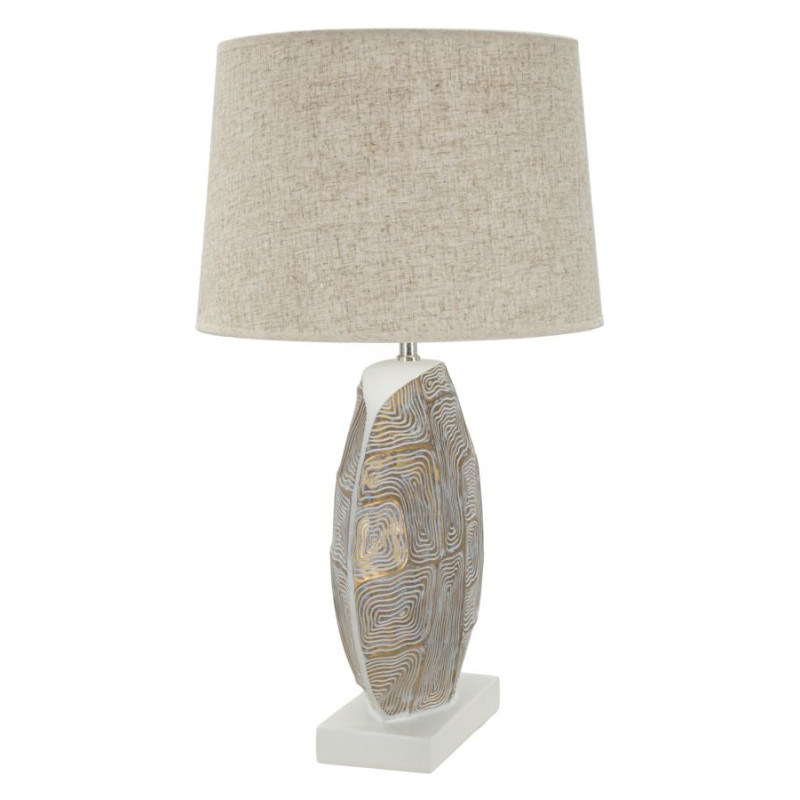 Grande Lampe à poser moderne chic Hauteur 64 cm Résine Doré Blanc Tissu Beige Eclips Mauro Ferretti - 4