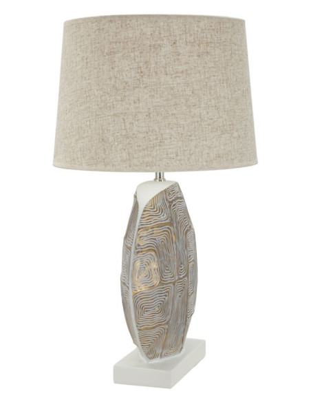 Grande Lampe à poser moderne chic Hauteur 64 cm Résine Doré Blanc Tissu Beige Eclips Mauro Ferretti - 4