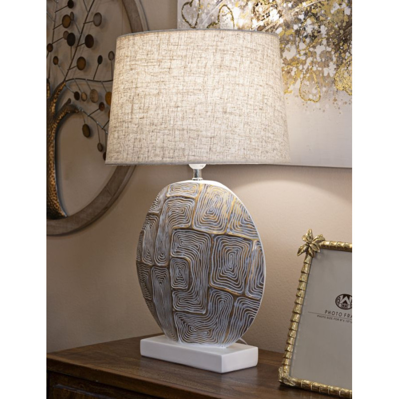 Grande Lampe à poser moderne chic Hauteur 64 cm Résine Doré Blanc Tissu Beige Eclips Mauro Ferretti - 6