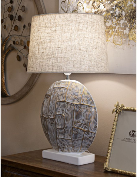 Grande Lampe à poser moderne chic Hauteur 64 cm Résine Doré Blanc Tissu Beige Eclips Mauro Ferretti - 6