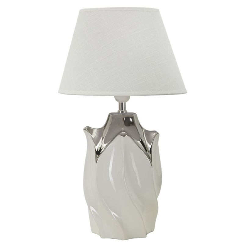 Grande Lampe à poser moderne Hauteur 51 cm Céramique Tissu Blanc Argenté Shiney 