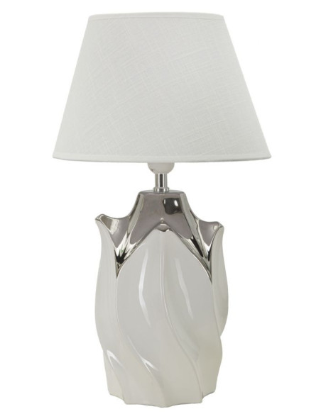 Grande Lampe à poser moderne Hauteur 51 cm Céramique Tissu Blanc Argenté Shiney 