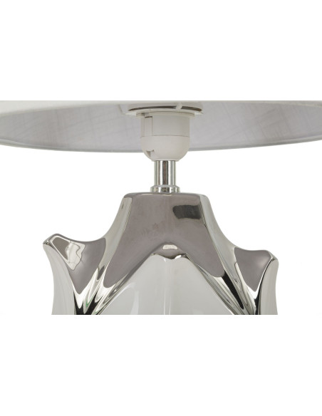 Grande Lampe à poser moderne Hauteur 51 cm Céramique Tissu Blanc Argenté Shiney 