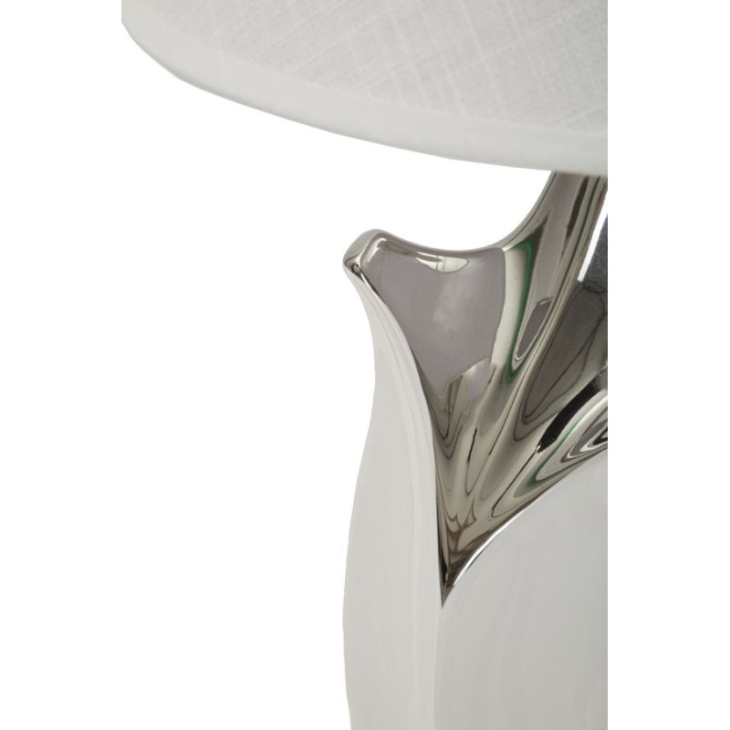 Grande Lampe à poser moderne Hauteur 51 cm Céramique Tissu Blanc Argenté Shiney 