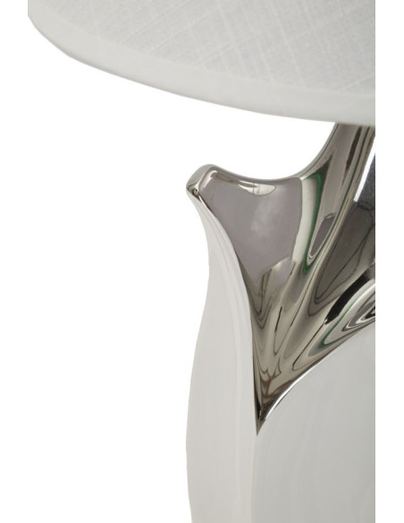 Grande Lampe à poser moderne Hauteur 51 cm Céramique Tissu Blanc Argenté Shiney 