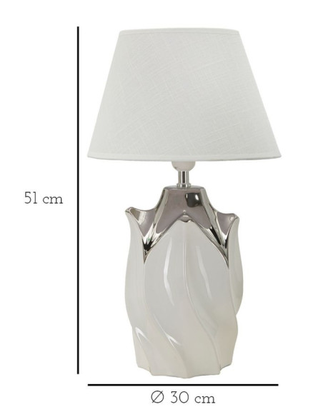 Grande Lampe à poser moderne Hauteur 51 cm Céramique Tissu Blanc Argenté Shiney 