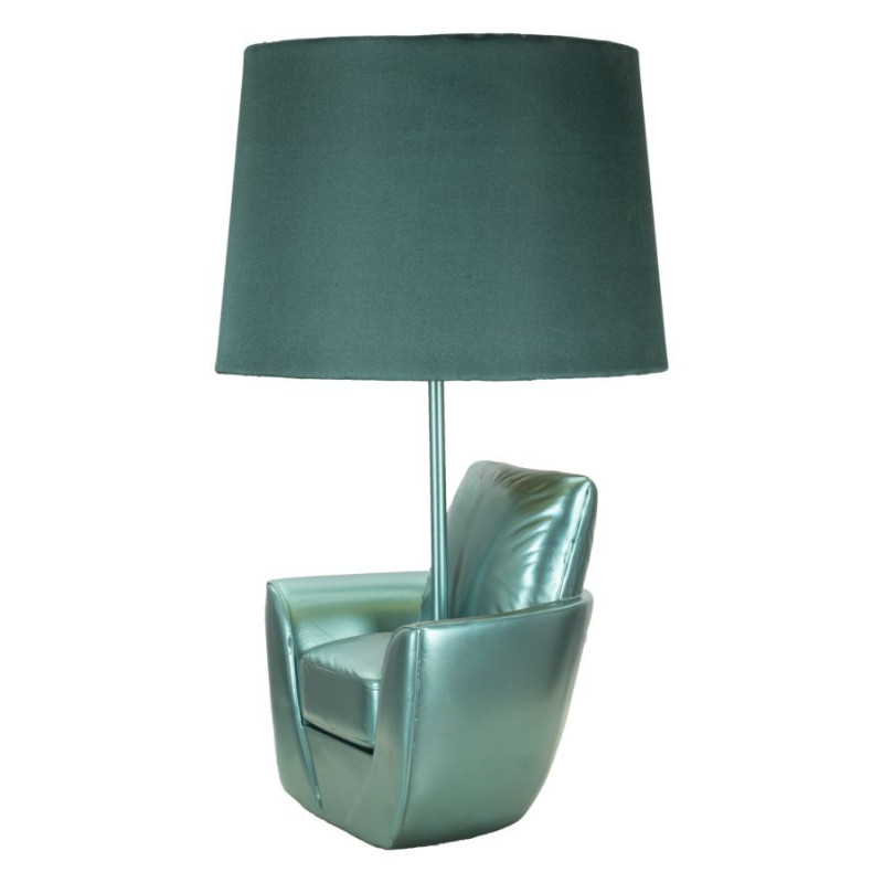 Lampe à poser originale Canapé Hauteur 43 cm Résine Tissu Métal Turquoise Midcenttury 