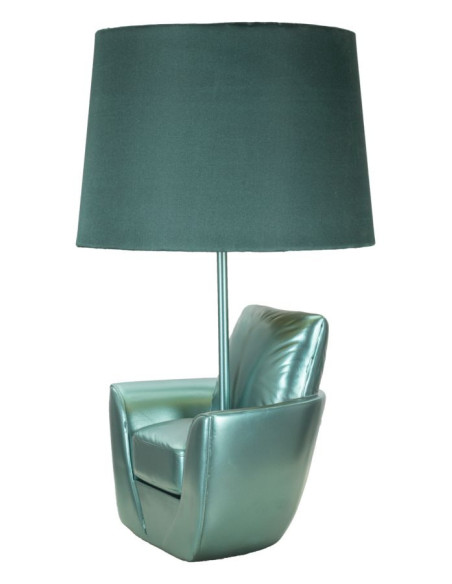 Lampe à poser originale Canapé Hauteur 43 cm Résine Tissu Métal Turquoise Midcenttury 