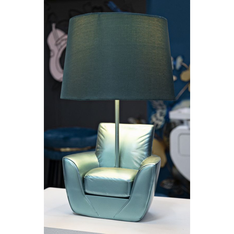 Lampe à poser originale Canapé Hauteur 43 cm Résine Tissu Métal Turquoise Midcenttury 