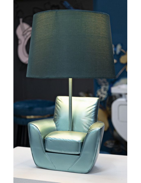 Lampe à poser originale Canapé Hauteur 43 cm Résine Tissu Métal Turquoise Midcenttury 