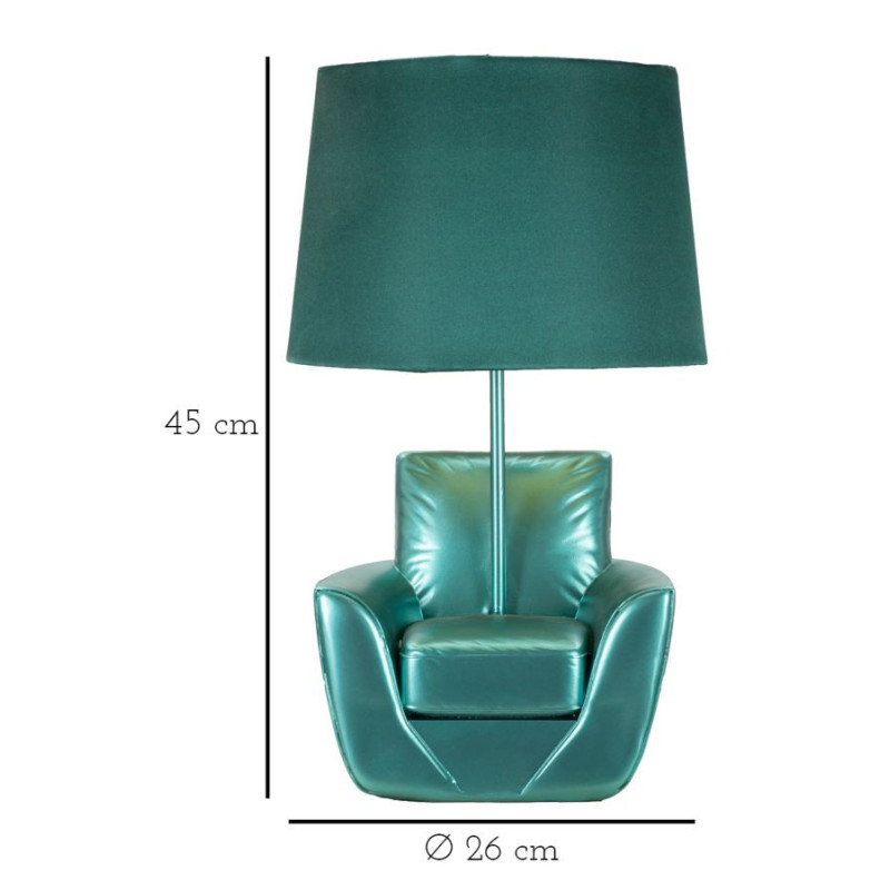 Lampe à poser originale Canapé Hauteur 43 cm Résine Tissu Métal Turquoise Midcenttury 
