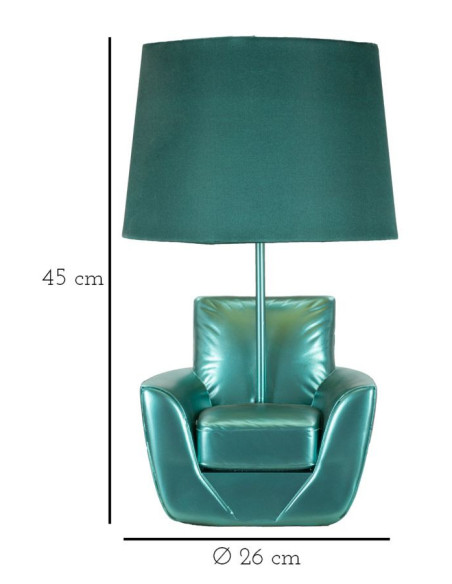 Lampe à poser originale Canapé Hauteur 43 cm Résine Tissu Métal Turquoise Midcenttury 