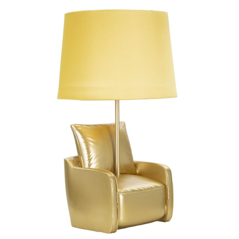 Lampe à poser originale Canapé Hauteur 43 cm Résine Tissu Métal Jaune Midcenttury 