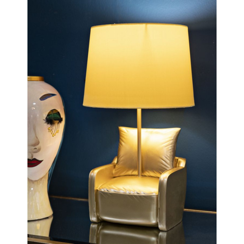 Lampe à poser originale Canapé Hauteur 43 cm Résine Tissu Métal Jaune Midcenttury 