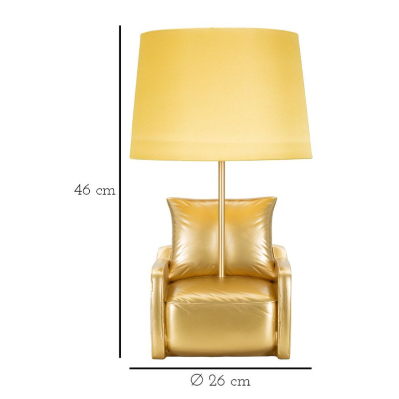 Lampe à poser originale Canapé Hauteur 43 cm Résine Tissu Métal Jaune Midcenttury 