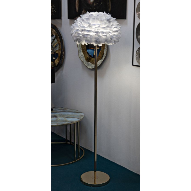 Grand Lampadaire sur pied chic Plumes Hauteur 170 cm Métal Doré Polypropylène Gris Feathers 