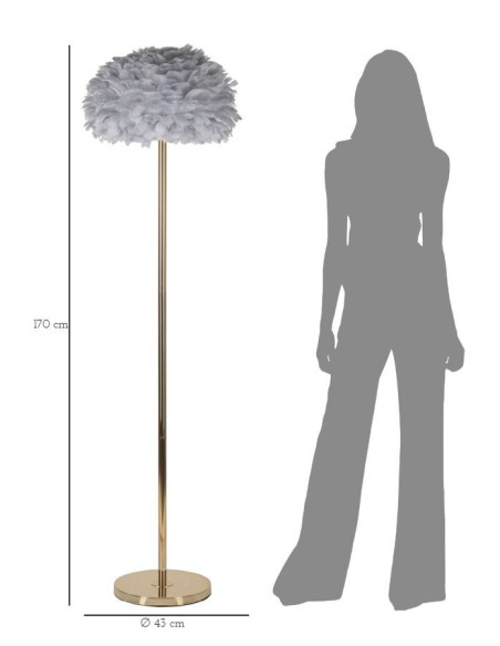 Grand Lampadaire sur pied chic Plumes Hauteur 170 cm Métal Doré Polypropylène Gris Feathers 