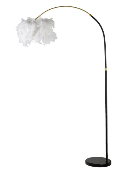 Grand Lampadaire sur pied Arc Plumes Hauteur 150 cm Métal Noir Doré Polypropylène Blanc Arc 