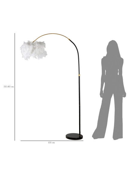Grand Lampadaire sur pied Arc Plumes Hauteur 150 cm Métal Noir Doré Polypropylène Blanc Arc 