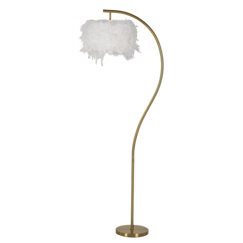 Grand Lampadaire sur pied glamour chic Plumes Hauteur 170 cm Métal Doré Polypropylène Blanc Arc 