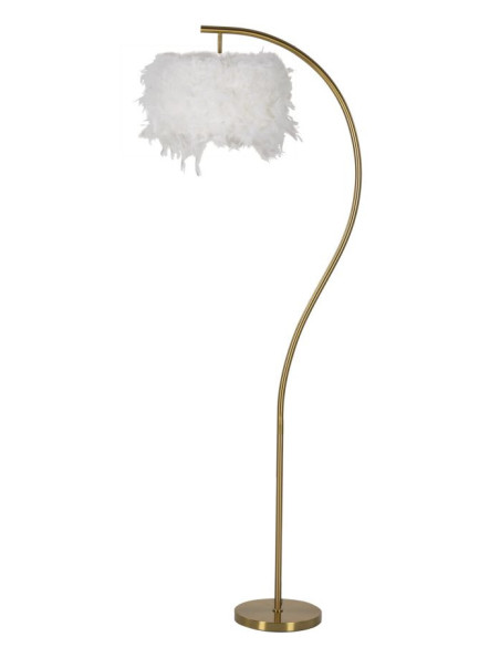 Grand Lampadaire sur pied glamour chic Plumes Hauteur 170 cm Métal Doré Polypropylène Blanc Arc 