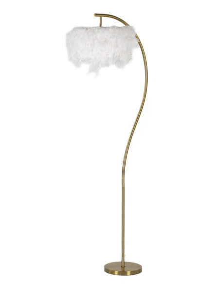 Grand Lampadaire sur pied glamour chic Plumes Hauteur 170 cm Métal Doré Polypropylène Blanc Arc 
