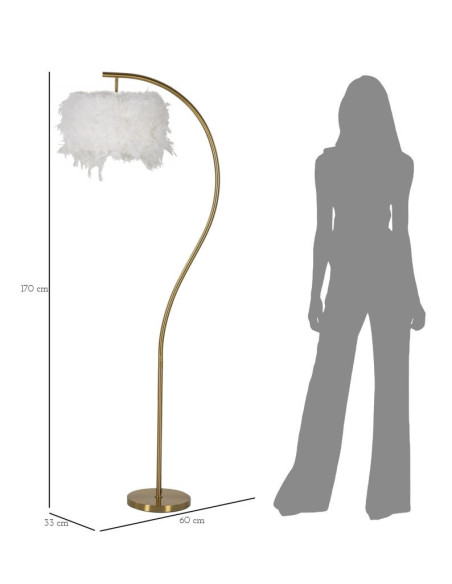 Grand Lampadaire sur pied glamour chic Plumes Hauteur 170 cm Métal Doré Polypropylène Blanc Arc 