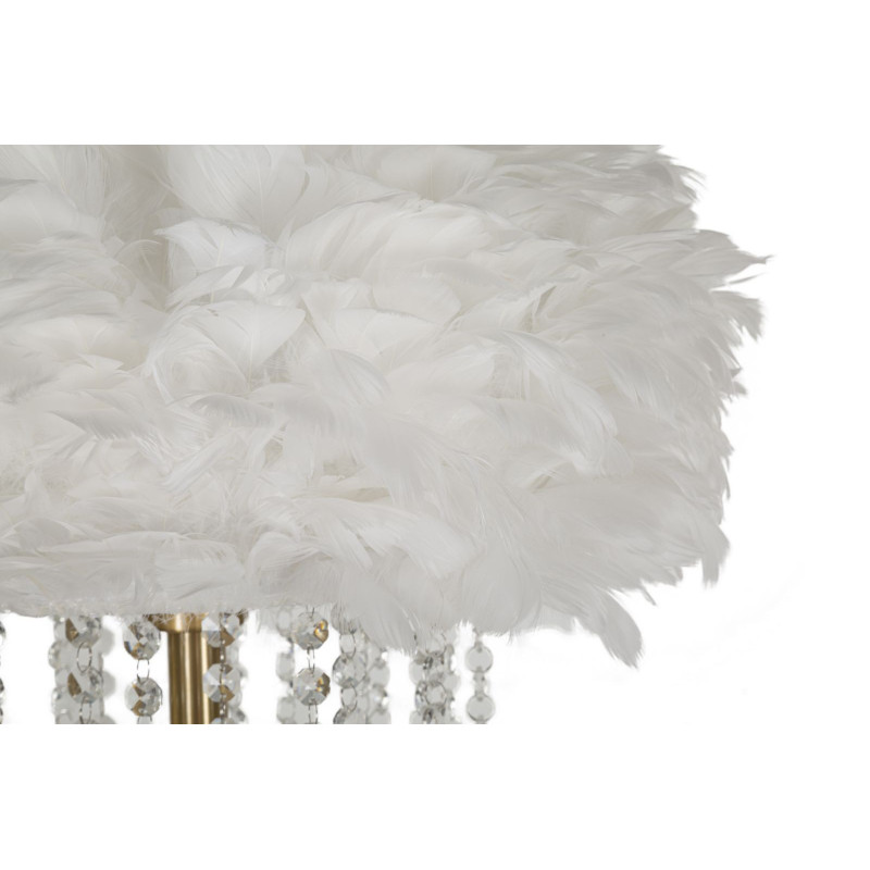 Grand Lampadaire sur pied glamour chic Plumes Hauteur 165 cm Métal Doré Polypropylène Blanc Verre Transparent Diamon 