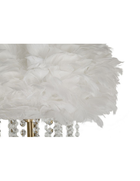 Grand Lampadaire sur pied glamour chic Plumes Hauteur 165 cm Métal Doré Polypropylène Blanc Verre Transparent Diamon 