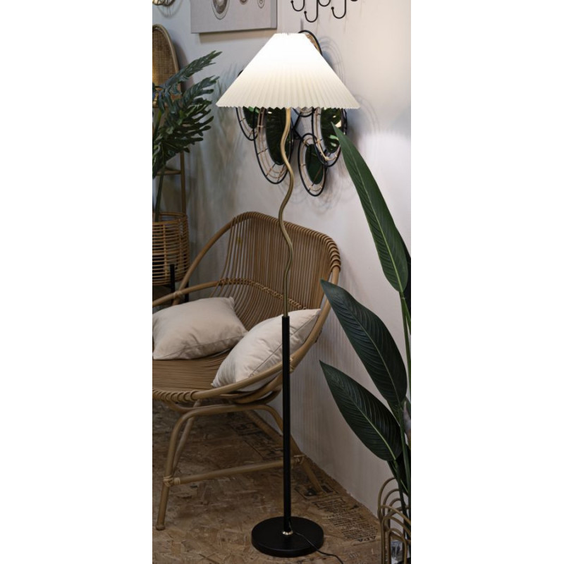 Grand Lampadaire sur pied neo japandi Hauteur 172 cm Métal Noir Doré Polypropylène Blanc Closy 