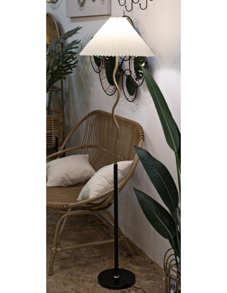 Grand Lampadaire sur pied neo japandi Hauteur 172 cm Métal Noir Doré Polypropylène Blanc Closy 