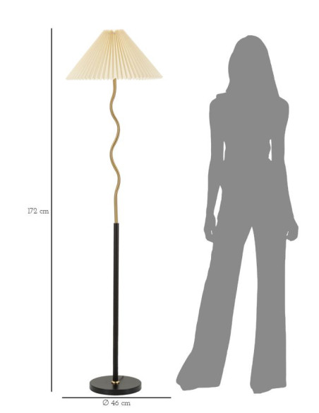 Grand Lampadaire sur pied neo japandi Hauteur 172 cm Métal Noir Doré Polypropylène Blanc Closy 