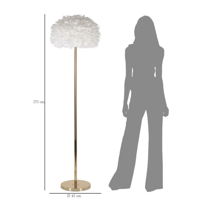 Grand Lampadaire sur pied chic Plumes Hauteur 170 cm Métal Doré Polypropylène Blanc Feathers 