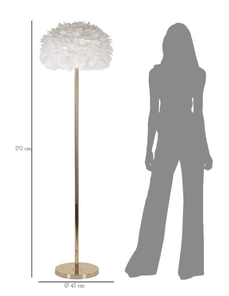 Grand Lampadaire sur pied chic Plumes Hauteur 170 cm Métal Doré Polypropylène Blanc Feathers 