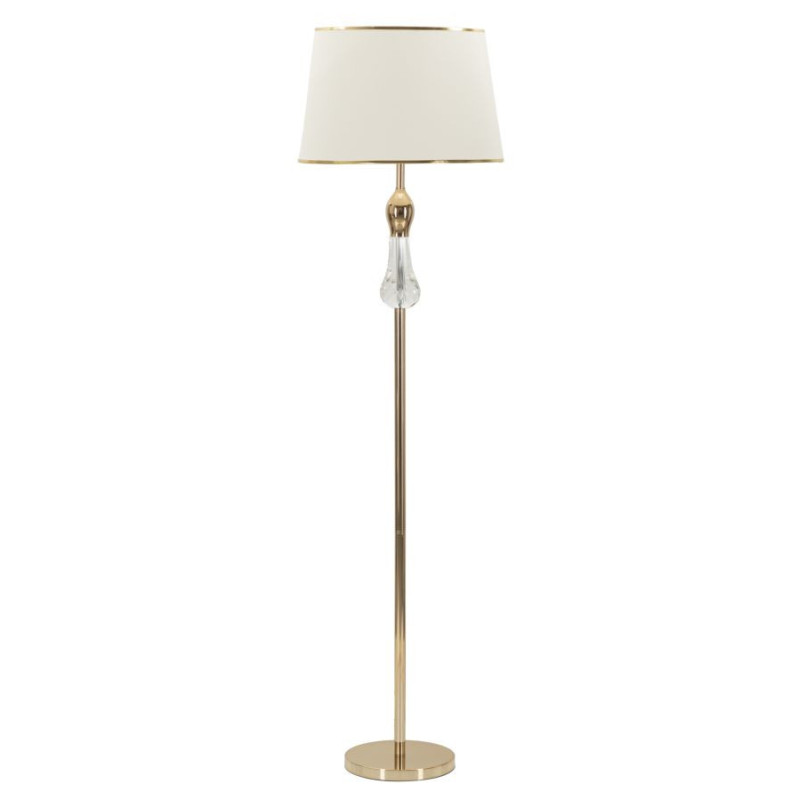 Grand Lampadaire sur pied moderne chic Hauteur 165 cm Métal Doré Tissu Blanc Verre Transparent Bratislava 
