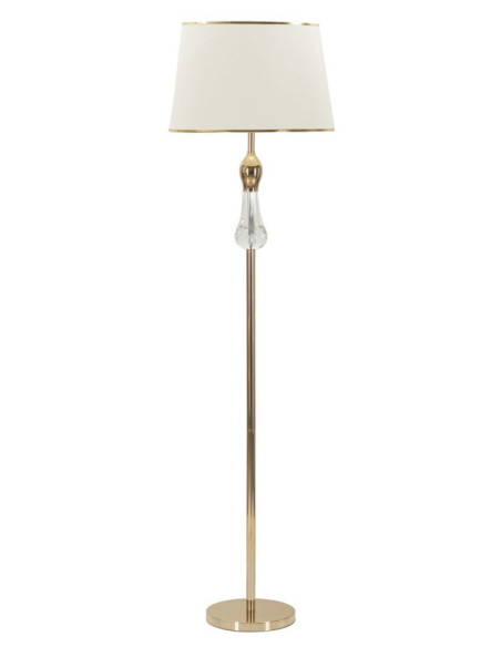 Grand Lampadaire sur pied moderne chic Hauteur 165 cm Métal Doré Tissu Blanc Verre Transparent Bratislava 
