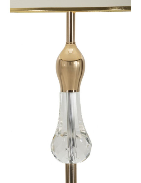 Grand Lampadaire sur pied moderne chic Hauteur 165 cm Métal Doré Tissu Blanc Verre Transparent Bratislava 